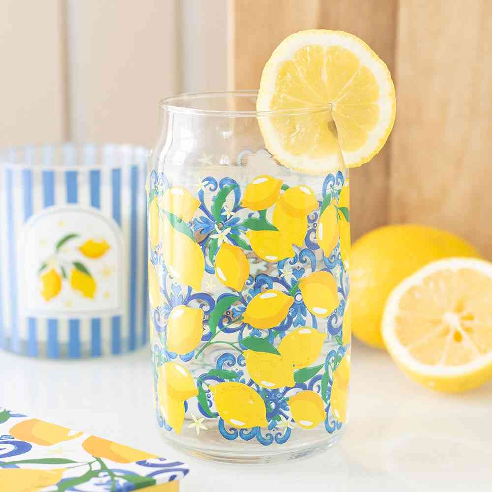 Something Different - Lemon Print Can Glass Verrerie - Multicolore
